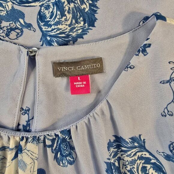 Vince Camuto Cabbage Rose Light Blue Sleeveless Chiffon Blouse Size Large - Picture 7 of 8